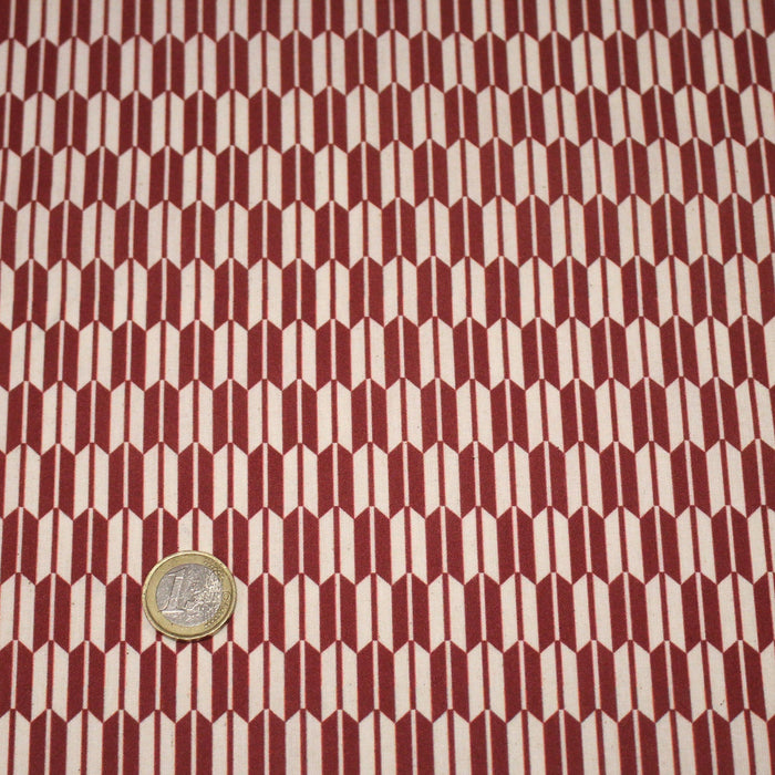 Tissu cotonnade motif japonais YAGASURI, flèches rouge & écrues - TissusPapi.com