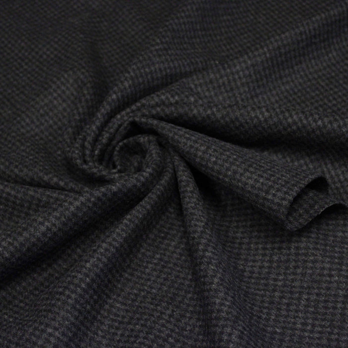 Tissu lainage faux-uni Pied de Poule noir & anthracite - Fabrication italienne