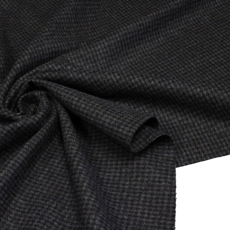 Tissu lainage faux-uni Pied de Poule noir & anthracite - Fabrication italienne - TissusPapi.com