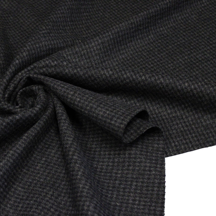 Tissu lainage faux-uni Pied de Poule noir & anthracite - Fabrication italienne