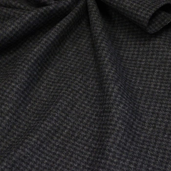 Tissu lainage faux-uni Pied de Poule noir & anthracite - Fabrication italienne