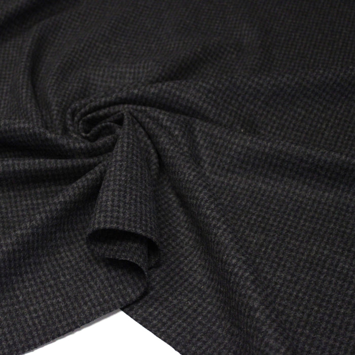 Tissu lainage faux-uni Pied de Poule noir & anthracite - Fabrication italienne