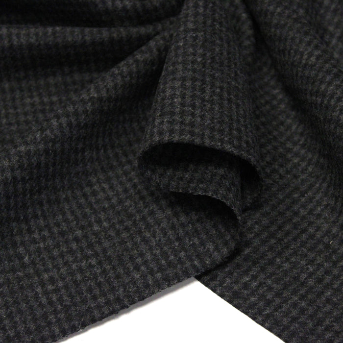 Tissu lainage faux-uni Pied de Poule noir & anthracite - Fabrication italienne