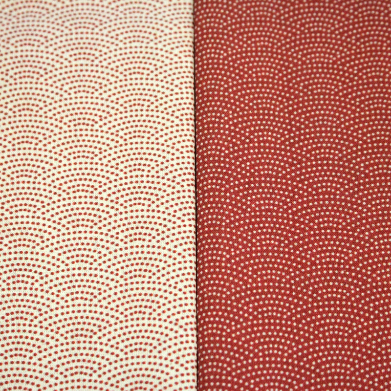 Tissu cotonnade motif japonais SEIGAIHA : écru/rouge et rouge/écru - COLLECTION JAPON ROUGE - TissusPapi.com