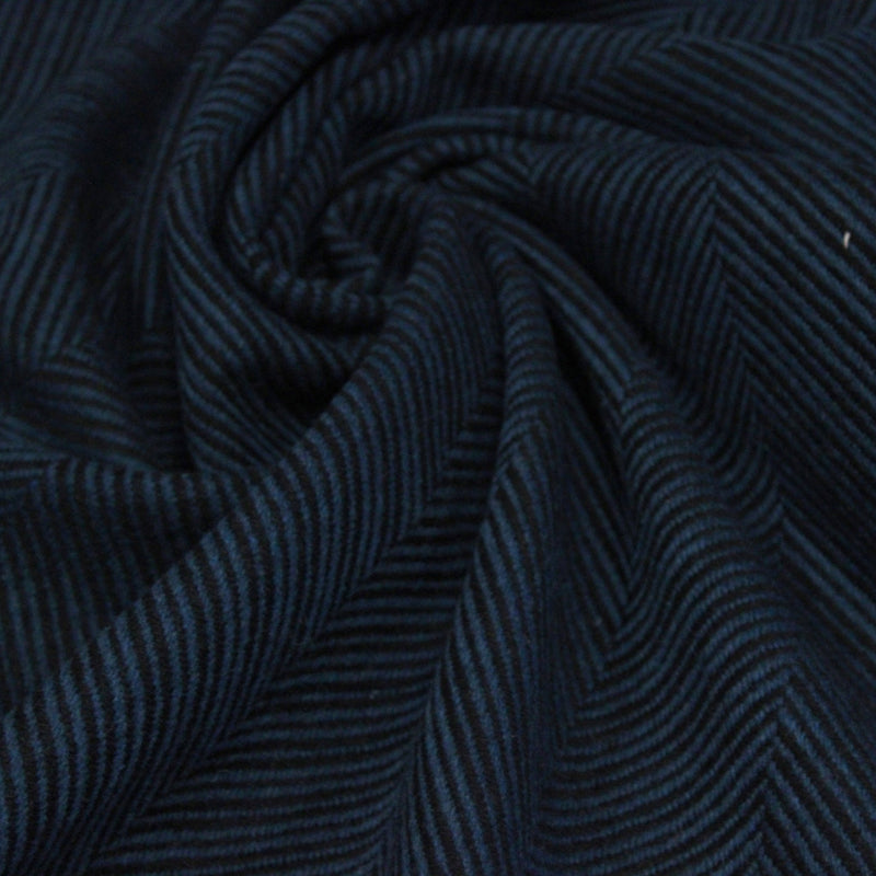 Tissu lainage faux-uni chevrons bleu canard & noir - Fabrication italienne - TissusPapi.com