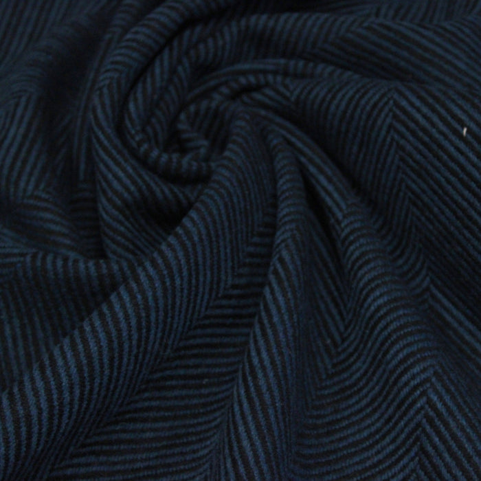 Tissu lainage faux-uni chevrons bleu canard & noir - Fabrication italienne