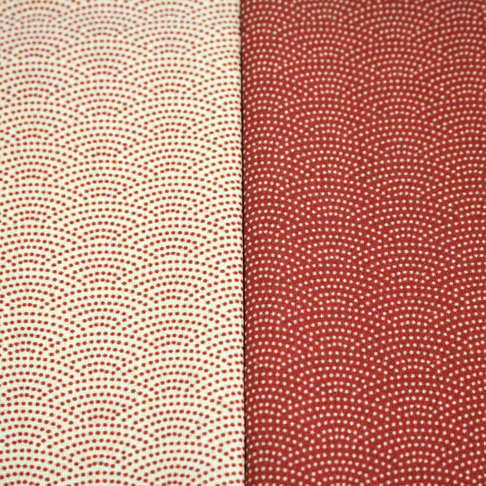 Tissu cotonnade motif japonais SEIGAIHA : écru/rouge et rouge/écru - COLLECTION JAPON ROUGE - TissusPapi.com