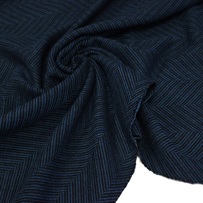 Tissu lainage faux-uni chevrons bleu canard & noir - Fabrication italienne