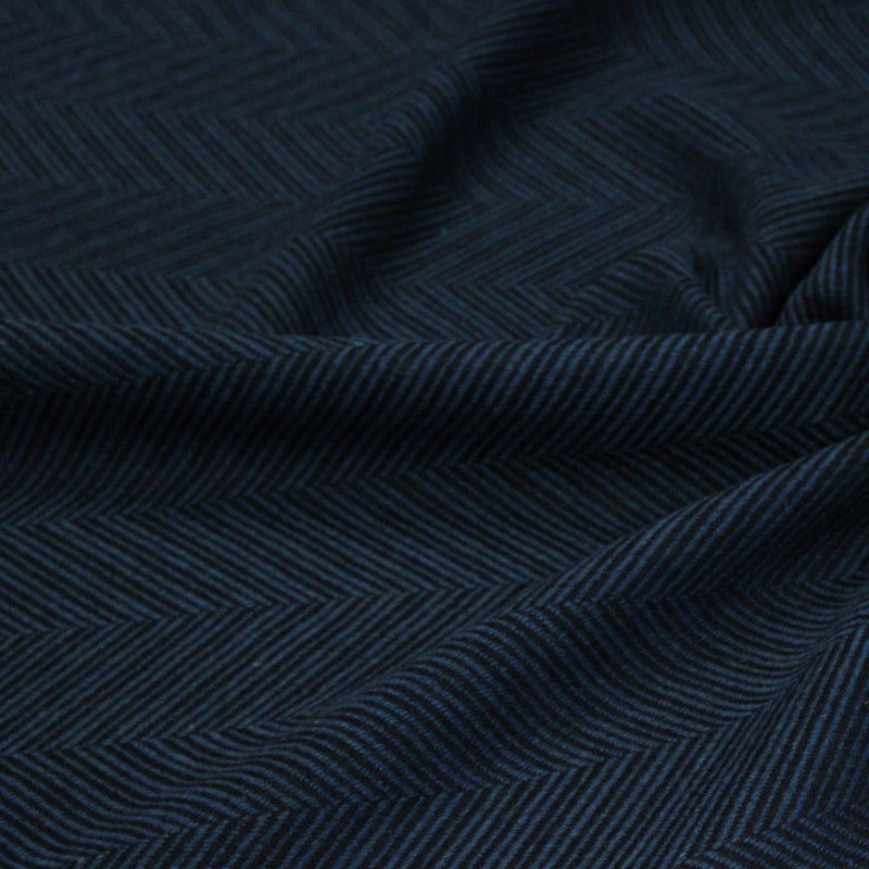 Tissu lainage faux-uni chevrons bleu canard & noir - Fabrication italienne - TissusPapi.com