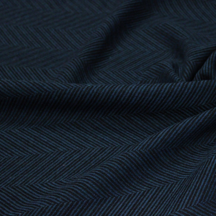 Tissu lainage faux-uni chevrons bleu canard & noir - Fabrication italienne