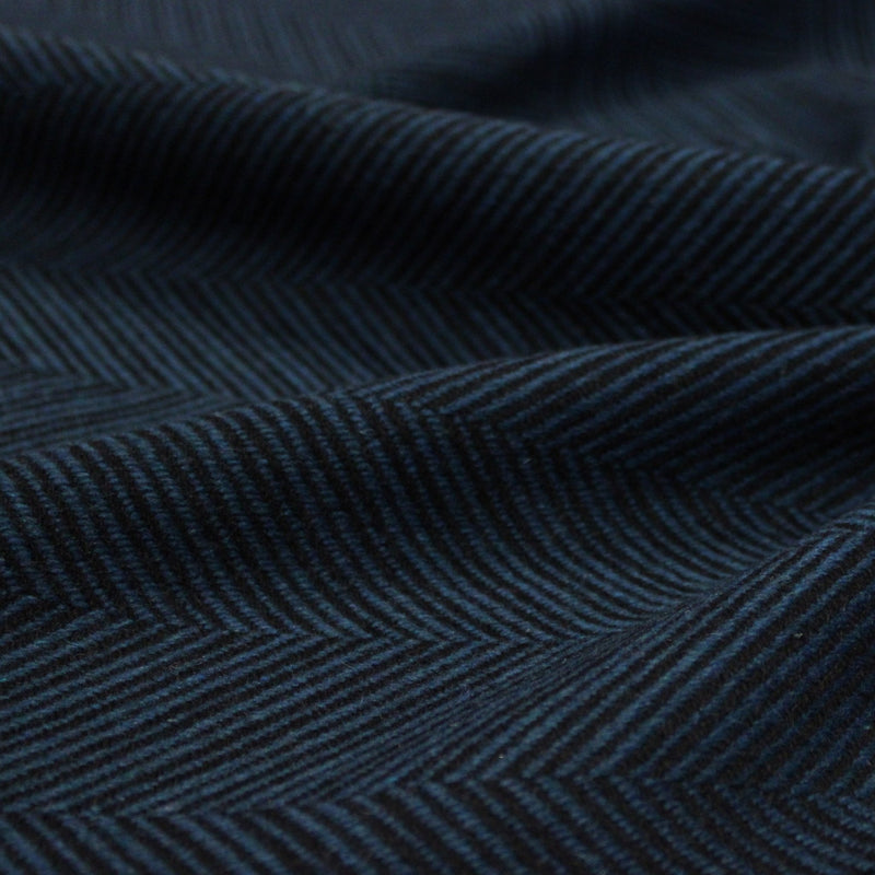 Tissu lainage faux-uni chevrons bleu canard & noir - Fabrication italienne - TissusPapi.com