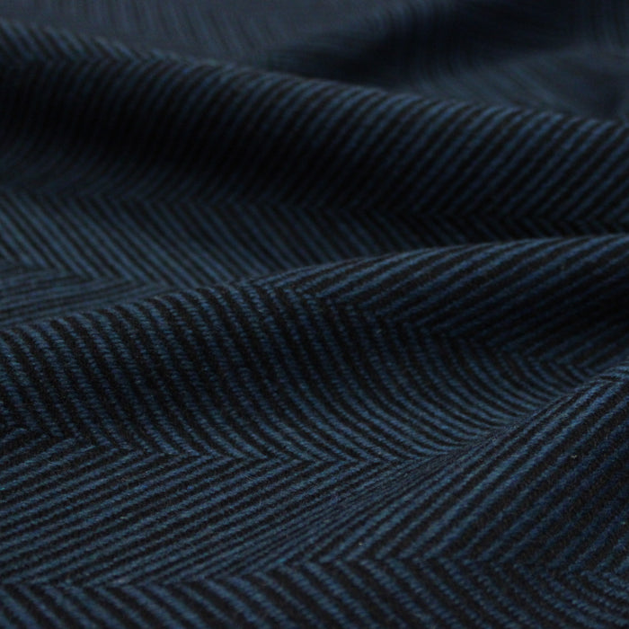 Tissu lainage faux-uni chevrons bleu canard & noir - Fabrication italienne