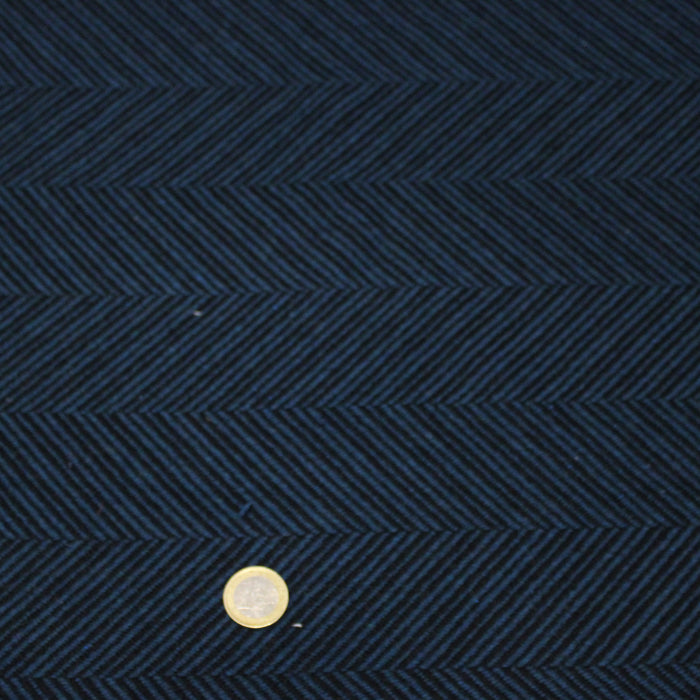 Tissu lainage faux-uni chevrons bleu canard & noir - Fabrication italienne