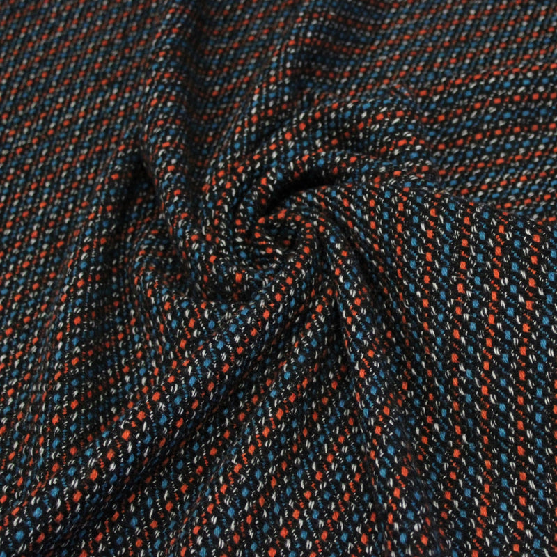Tissu lainage faux-uni aux touches noires, corail, bleues, blanches - Fabrication italienne - TissusPapi.com