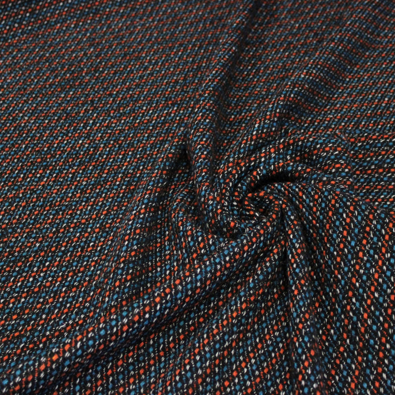 Tissu lainage faux-uni aux touches noires, corail, bleues, blanches - Fabrication italienne - TissusPapi.com