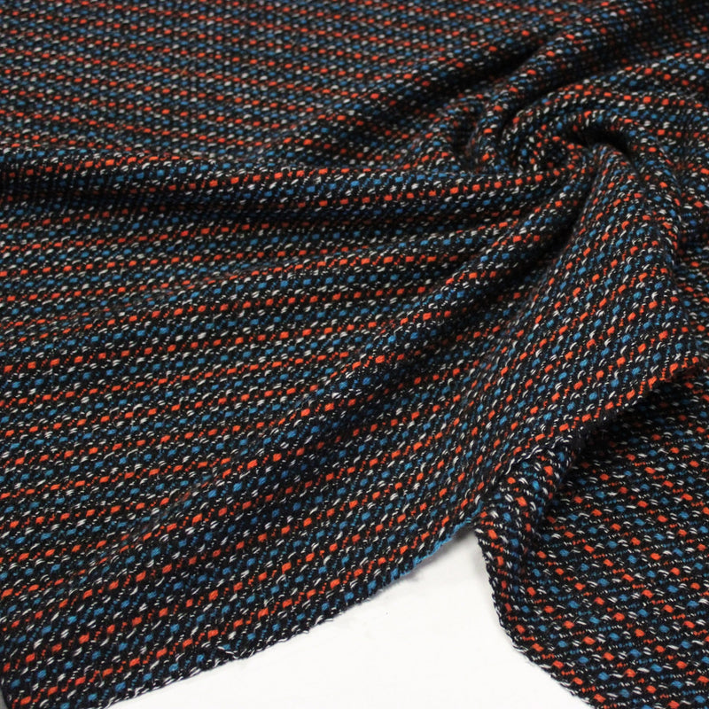 Tissu lainage faux-uni aux touches noires, corail, bleues, blanches - Fabrication italienne - TissusPapi.com
