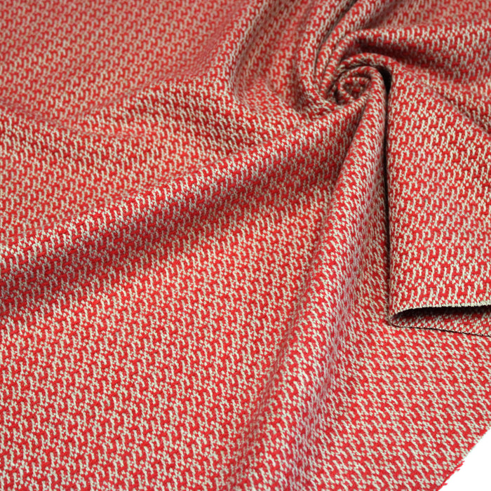 Tissu lainage faux-uni rouges et grège - Fabrication italienne