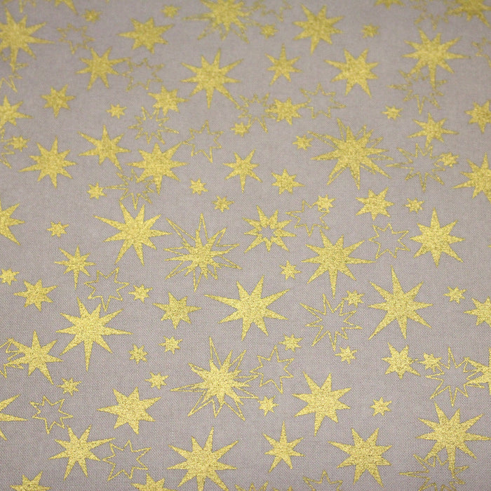 Tissu coton Noël, gris aux étoiles dorées - TissusPapi.com
