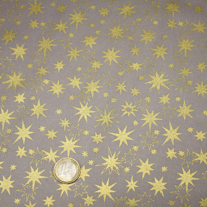 Tissu coton Noël, gris aux étoiles dorées - TissusPapi.com