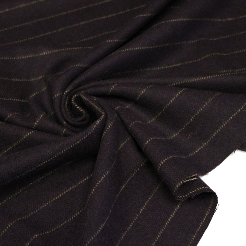 Tissu lainage faux-uni chevrons aubergine & liserés écrus - TissusPapi.com