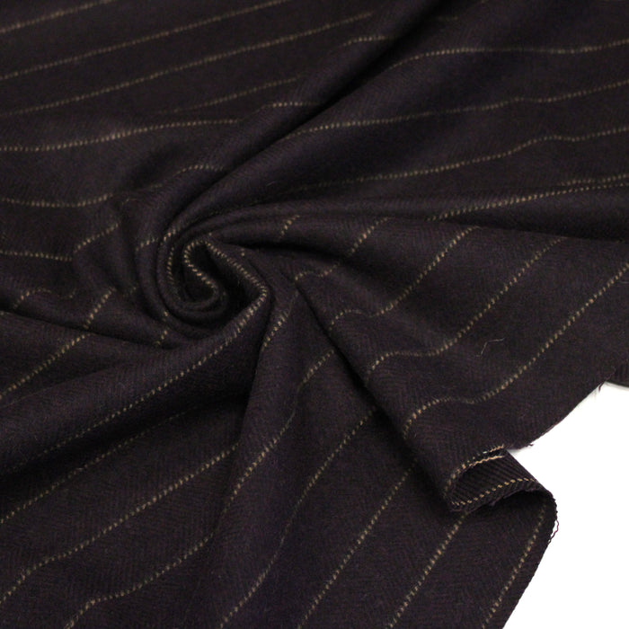 Tissu lainage faux-uni chevrons aubergine & liserés écrus