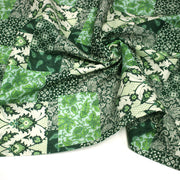 Tissu coton fin imprimé INDIENNES, patchwork vert de motifs floraux et arabesques- STANDARD 100 OEKO-TEX - TissusPapi.com
