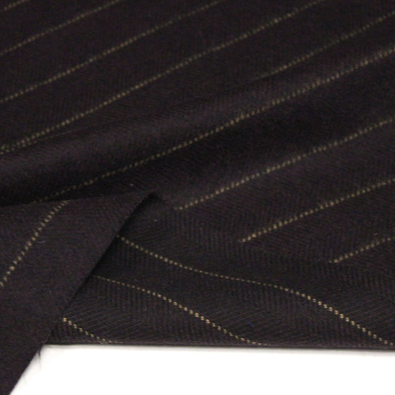 Tissu lainage faux-uni chevrons aubergine & liserés écrus - TissusPapi.com