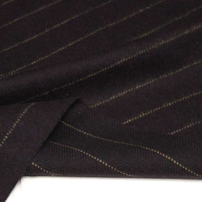 Tissu lainage faux-uni chevrons aubergine & liserés écrus