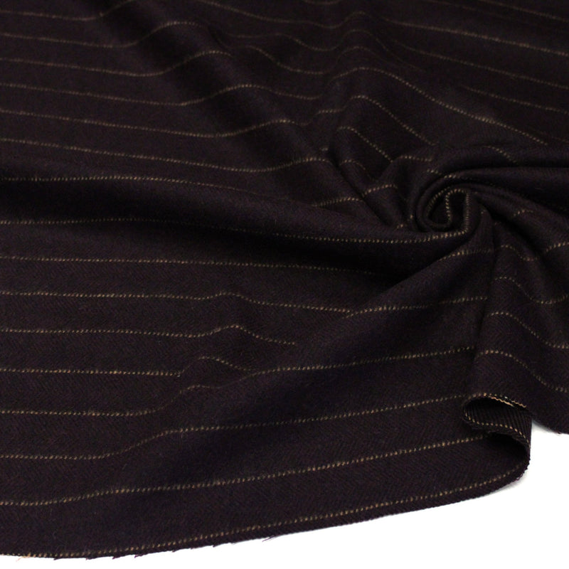Tissu lainage faux-uni chevrons aubergine & liserés écrus - TissusPapi.com
