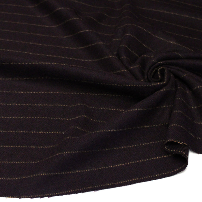Tissu lainage faux-uni chevrons aubergine & liserés écrus