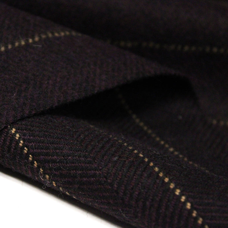 Tissu lainage faux-uni chevrons aubergine & liserés écrus - TissusPapi.com
