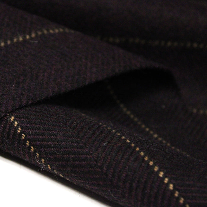 Tissu lainage faux-uni chevrons aubergine & liserés écrus