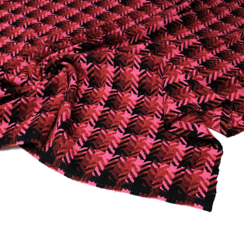 Tissu lainage grand motif pied de coq aux tons roses & noirs - Fabrication italienne - TissusPapi.com