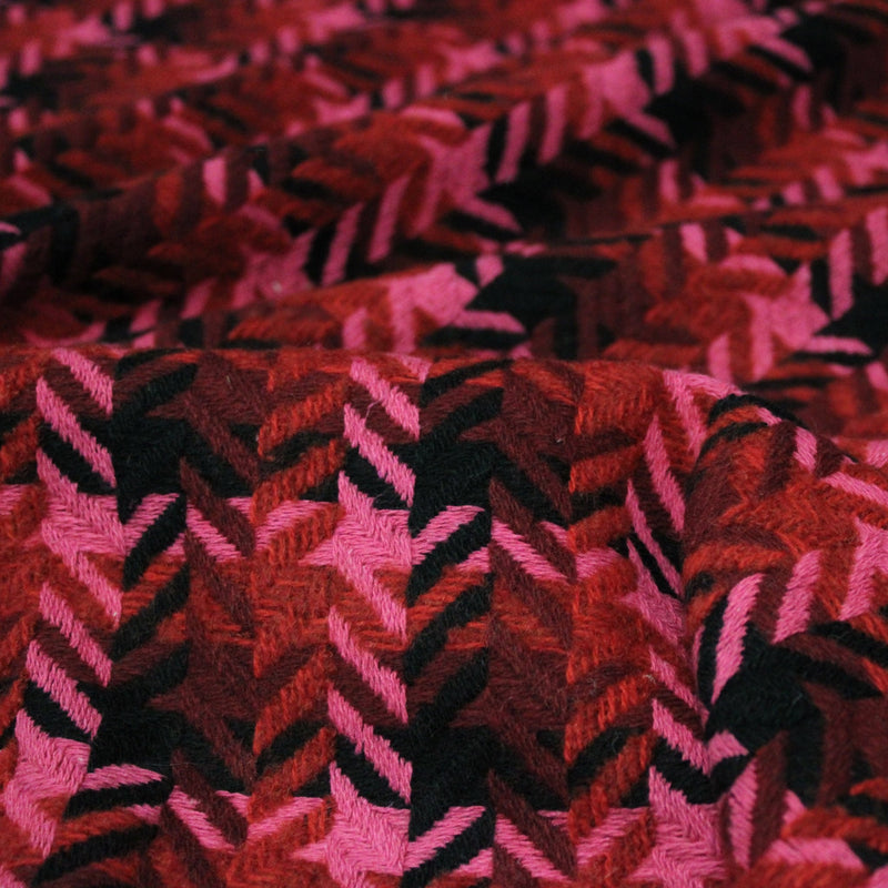 Tissu lainage grand motif pied de coq aux tons roses & noirs - Fabrication italienne - TissusPapi.com