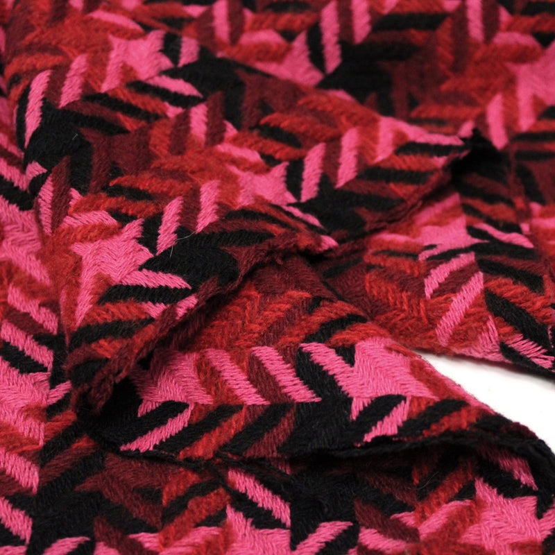 Tissu lainage grand motif pied de coq aux tons roses & noirs - Fabrication italienne - TissusPapi.com