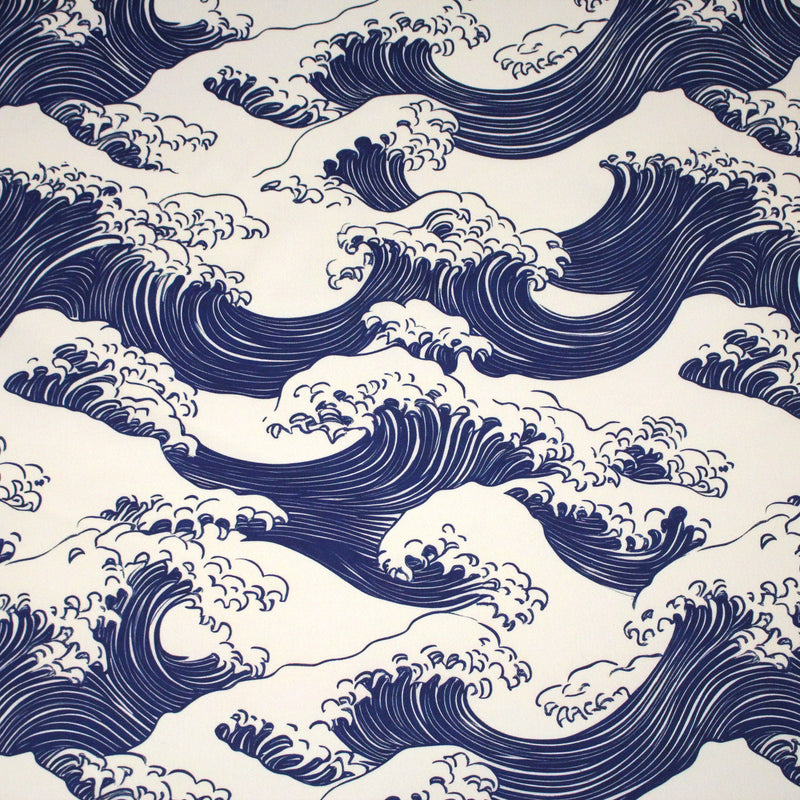 Tissu gabardine coton imprimée HOKUSAI Vagues japonaises bleues & blanc cassé - OEKO - TEX - TissusPapi.com
