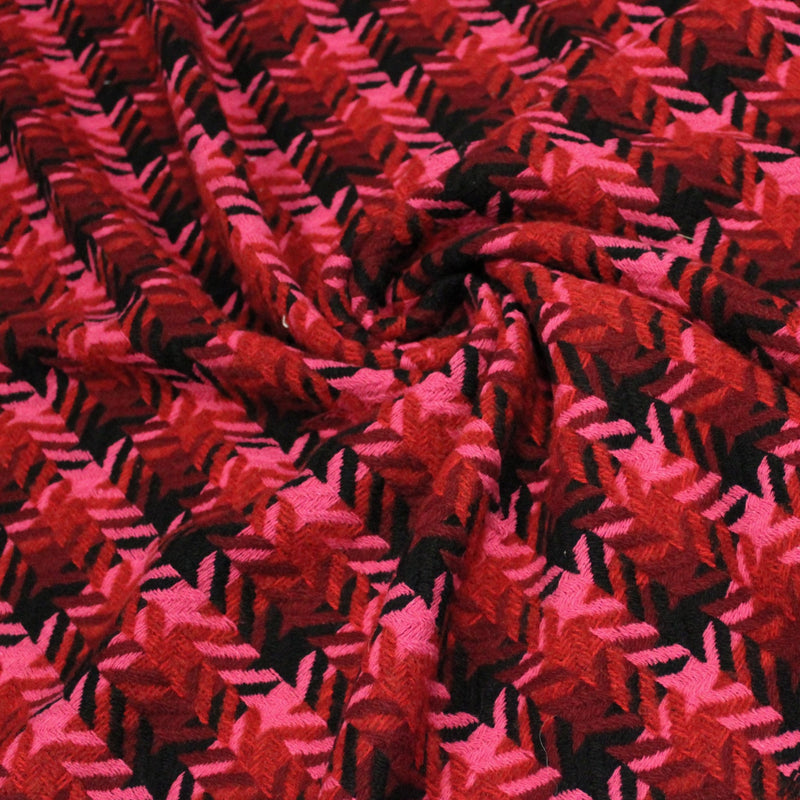 Tissu lainage grand motif pied de coq aux tons roses & noirs - Fabrication italienne - TissusPapi.com