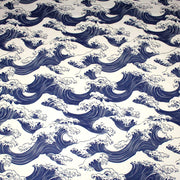 Tissu gabardine coton imprimée HOKUSAI Vagues japonaises bleues & blanc cassé - OEKO - TEX - TissusPapi.com