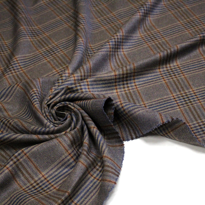 Tissu Prince de Galles taupe bleu et ocre - Fabrication italienne