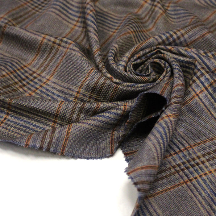 Tissu Prince de Galles taupe bleu et ocre - Fabrication italienne