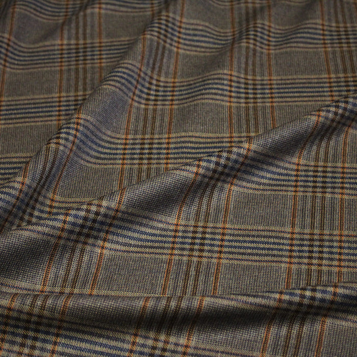 Tissu Prince de Galles taupe bleu et ocre - Fabrication italienne