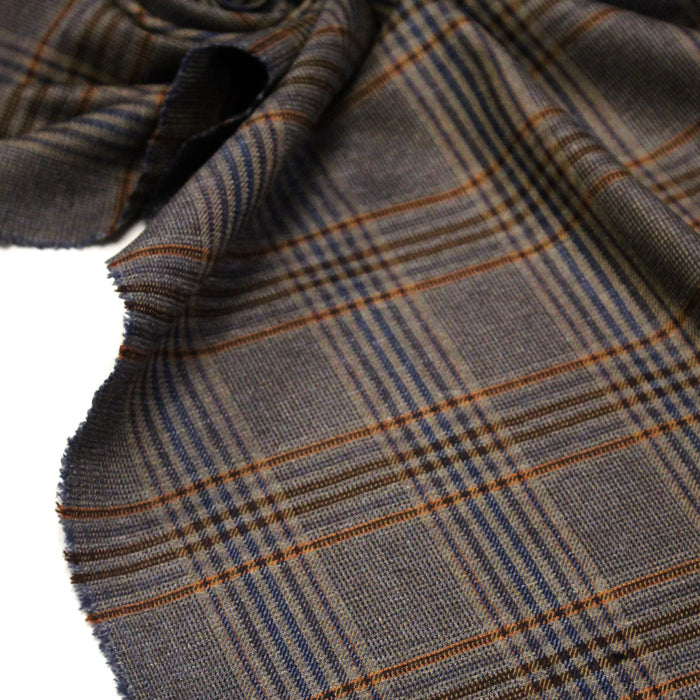 Tissu Prince de Galles taupe bleu et ocre - Fabrication italienne