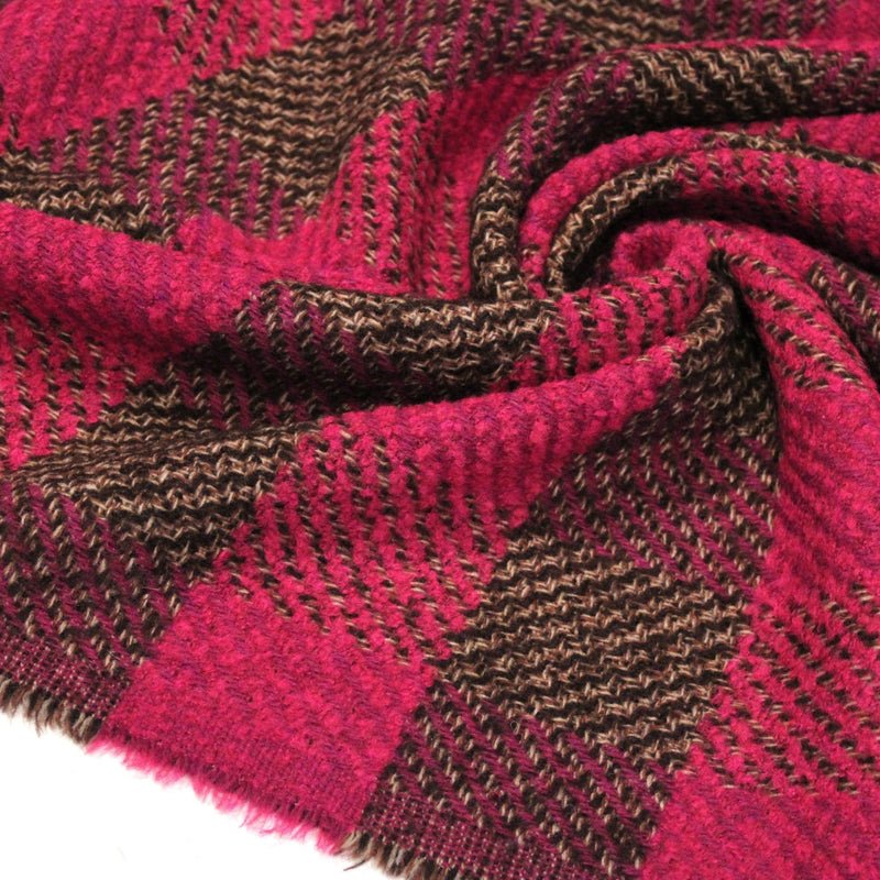 Tissu lainage grands carreaux rose fuchsia & marron - Fabrication italienne - TissusPapi.com