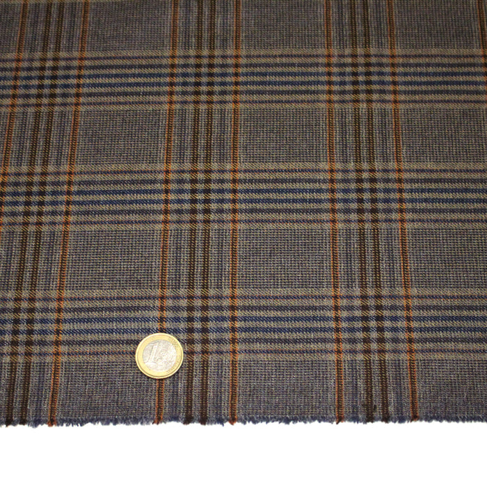 Tissu Prince de Galles taupe bleu et ocre - Fabrication italienne