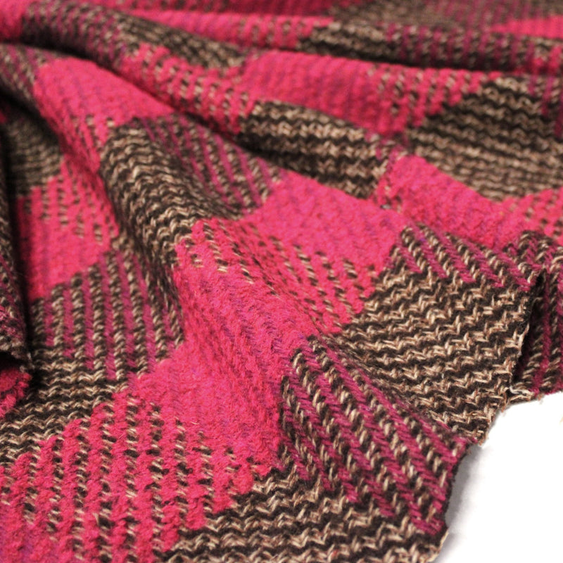 Tissu lainage grands carreaux rose fuchsia & marron - Fabrication italienne - TissusPapi.com