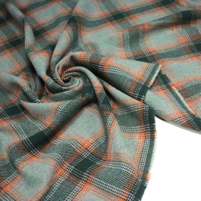 Tissu lainage tartan vert & orange - Fabrication italienne - TissusPapi.com