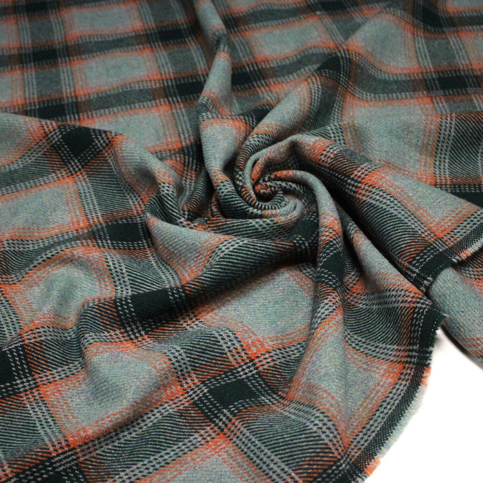Tissu lainage tartan vert & orange - Fabrication italienne - TissusPapi.com