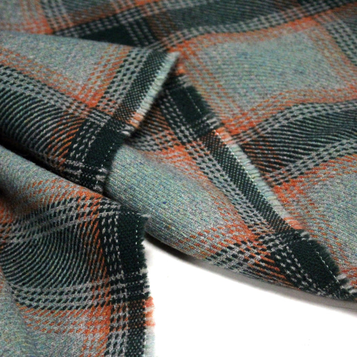 Tissu lainage tartan vert & orange - Fabrication italienne - TissusPapi.com