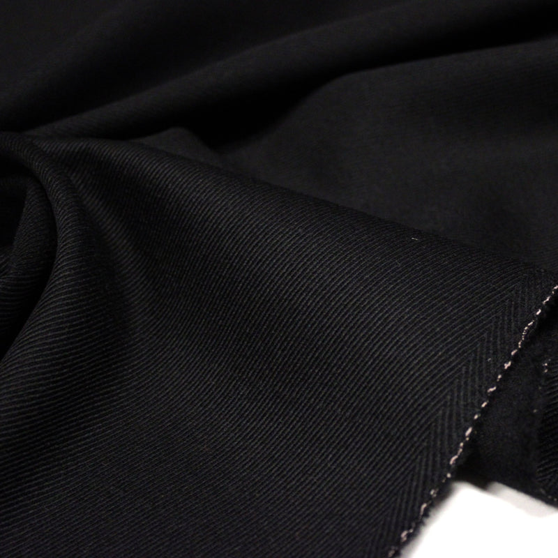 Tissu lainage sergé de laine noir - Fabrication italienne - TissusPapi.com