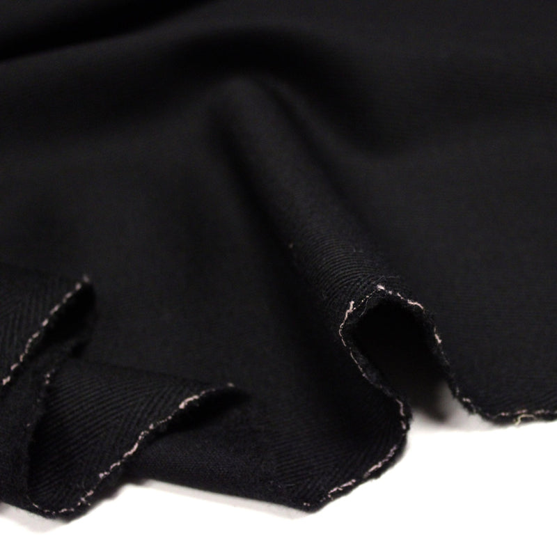 Tissu lainage sergé de laine noir - Fabrication italienne - TissusPapi.com